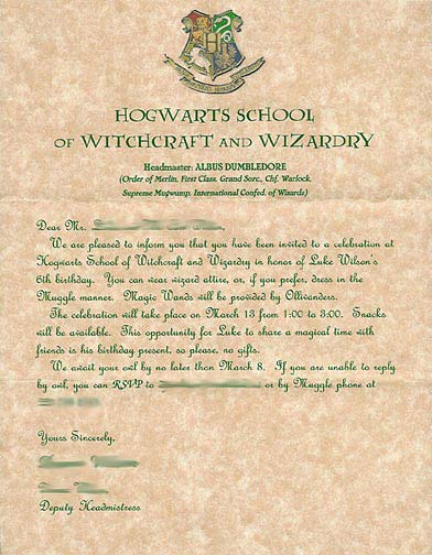 Harry Potter Hogwarts Invitation