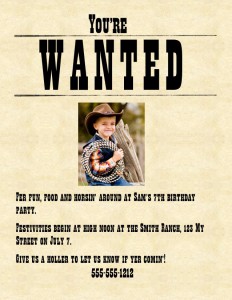 Wanted Poster party invitations